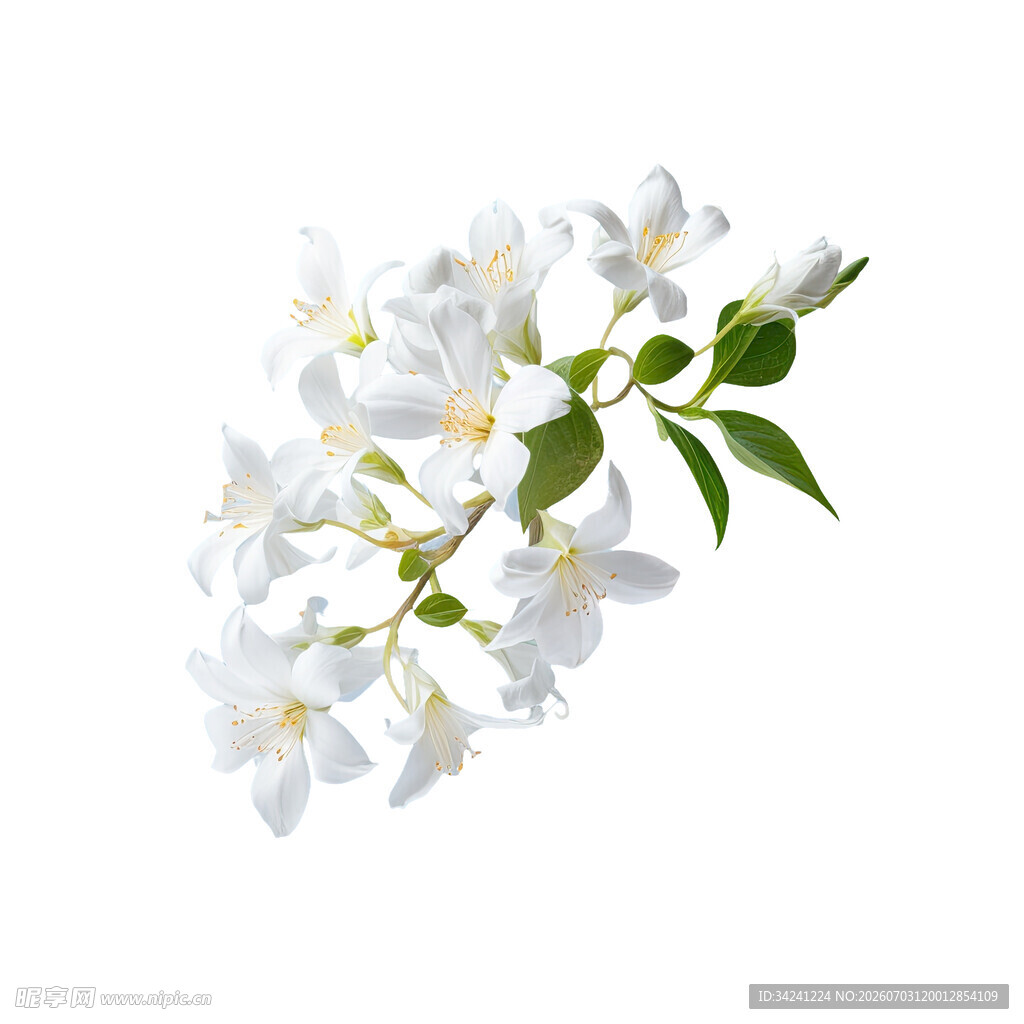 白色茉莉花枝特写