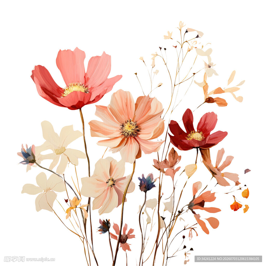 手绘多彩花卉插画