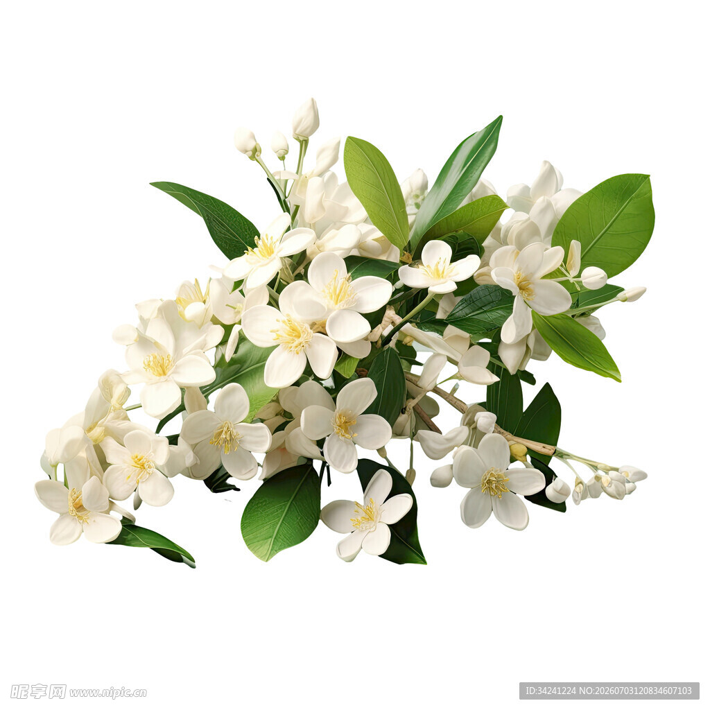 洁白芬芳的茉莉花束