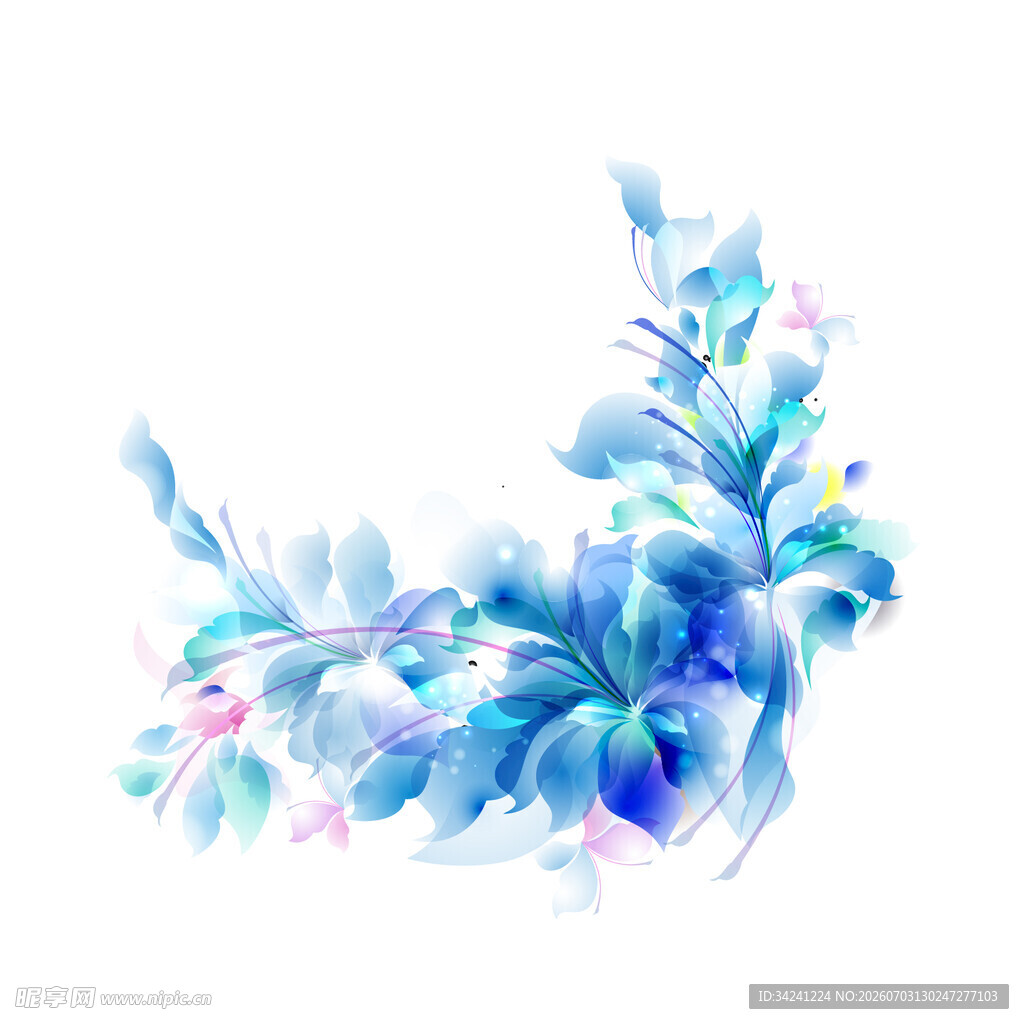 蓝色花卉水彩装饰图案