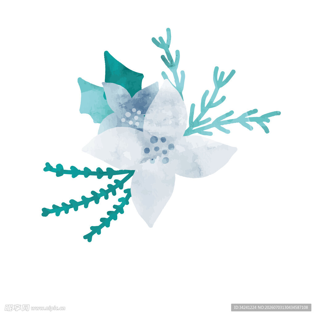 蓝白花卉插画