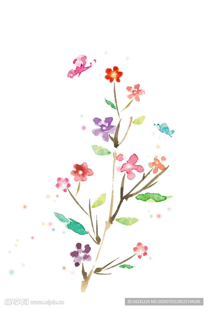 水彩手绘花卉小鸟画面