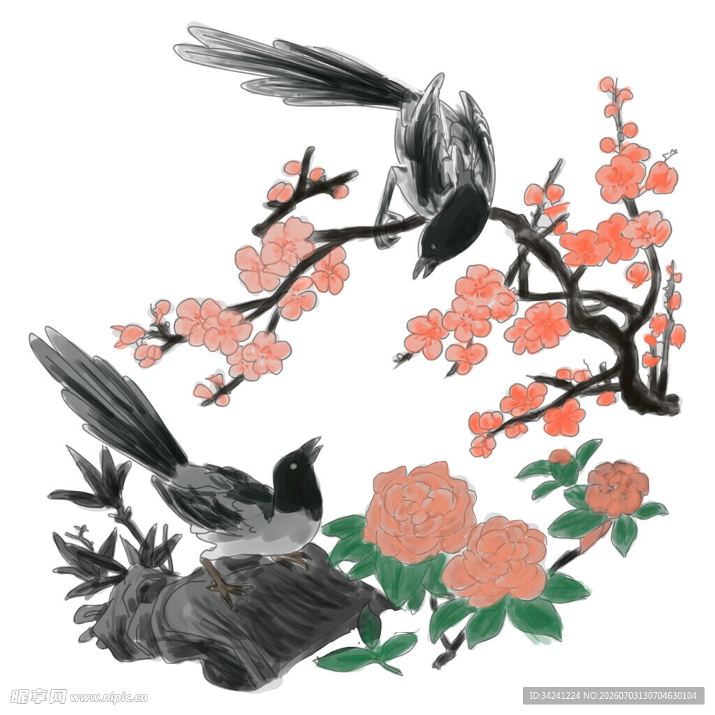 花鸟图喜鹊闹春