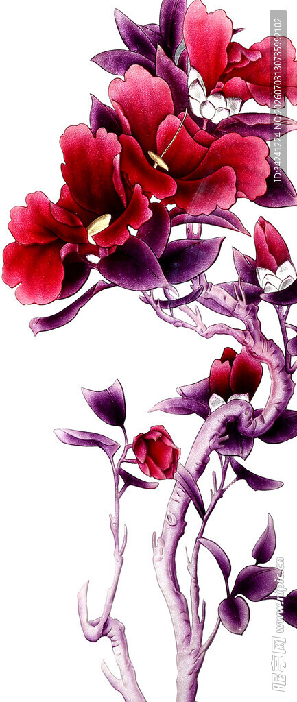 艳丽红牡丹花卉图案