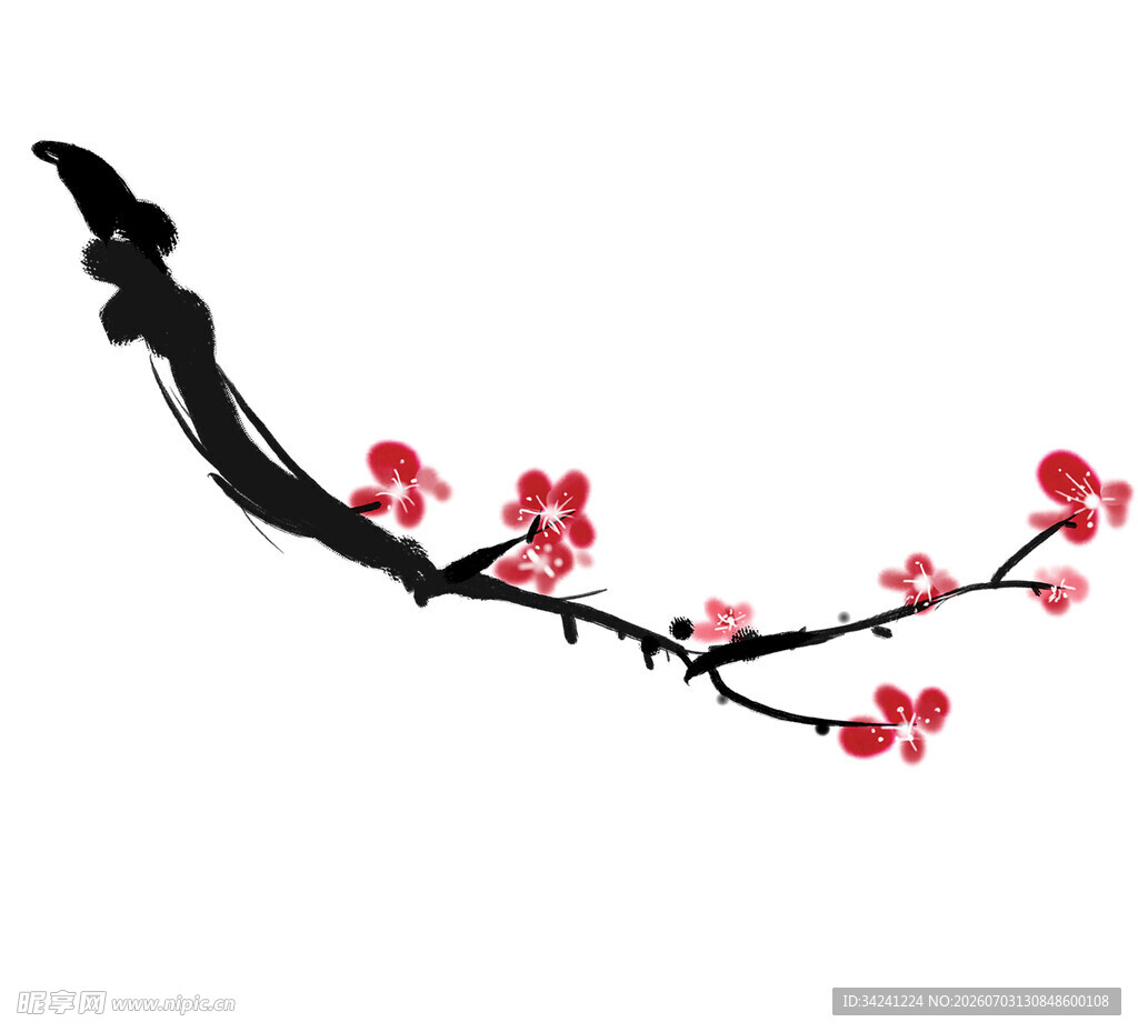 水墨红梅枝