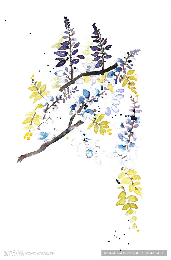 水墨风花卉枝叶绘画作品