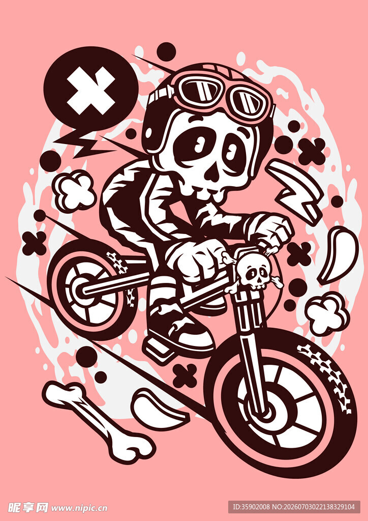 骷髅骑士骑摩托插画