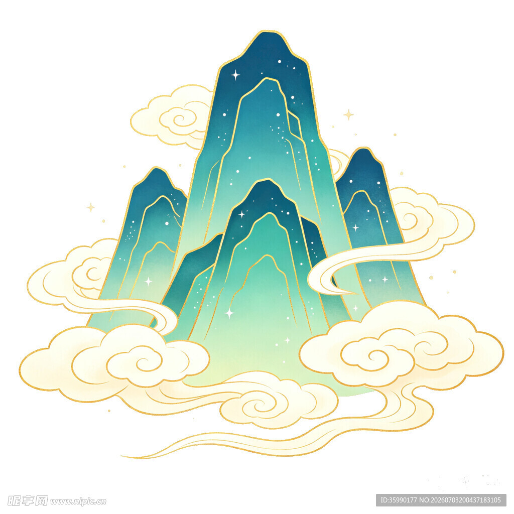 中式山水云雾插画