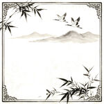 中式山水竹鸟边框背景图