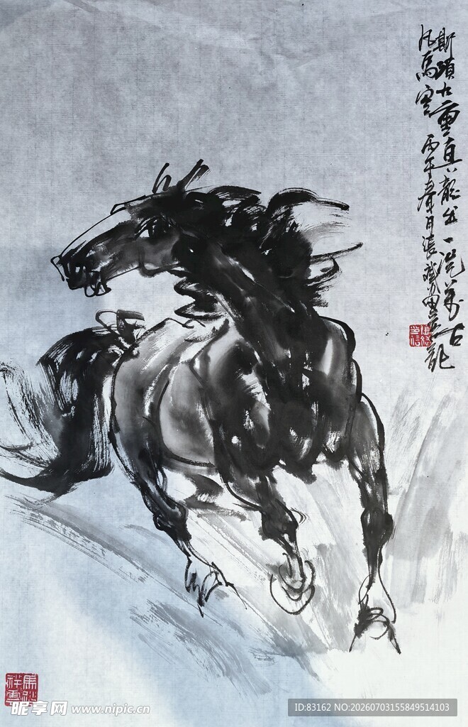 雪地奔马图