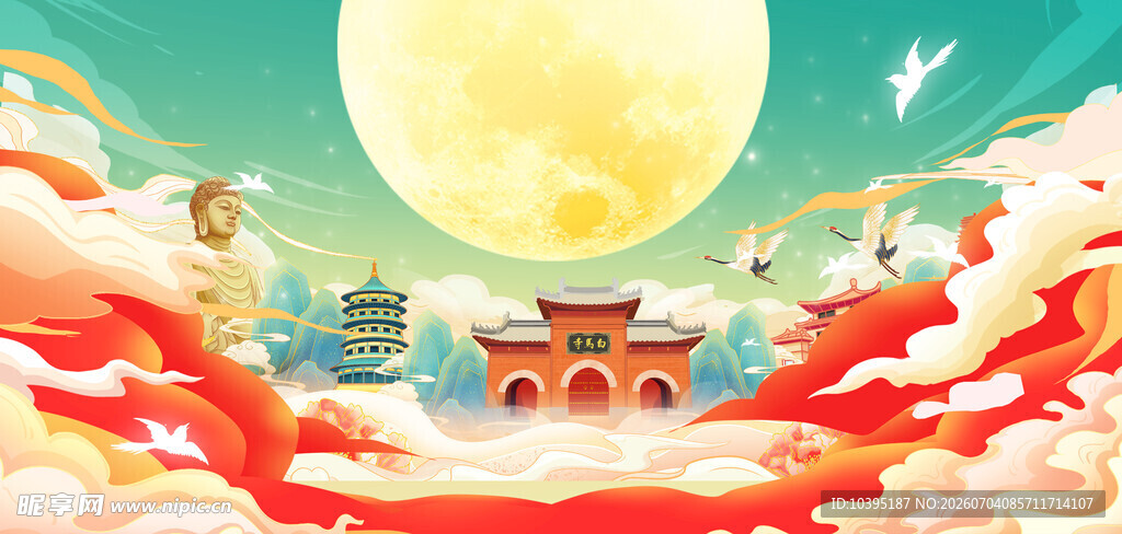 中秋月夜下的古风美景背景