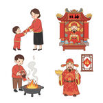 春节传统习俗场景插画
