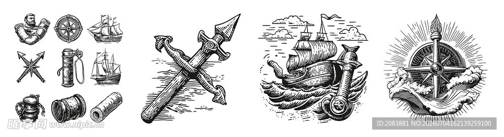 复古航海插画