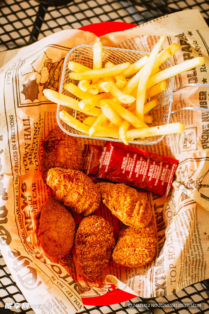 美味炸鸡配薯条套餐