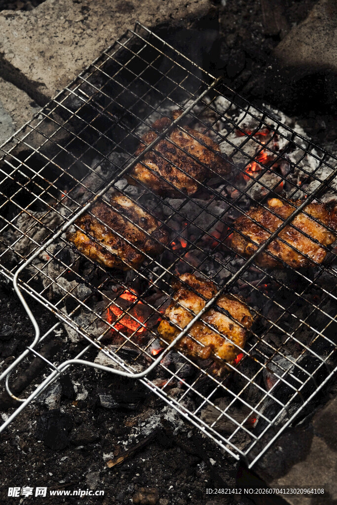 户外烧烤架上的美味烤肉