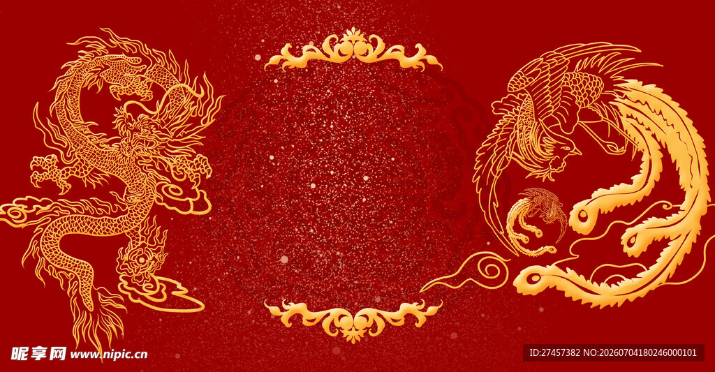 中式龙纹红色背景图案