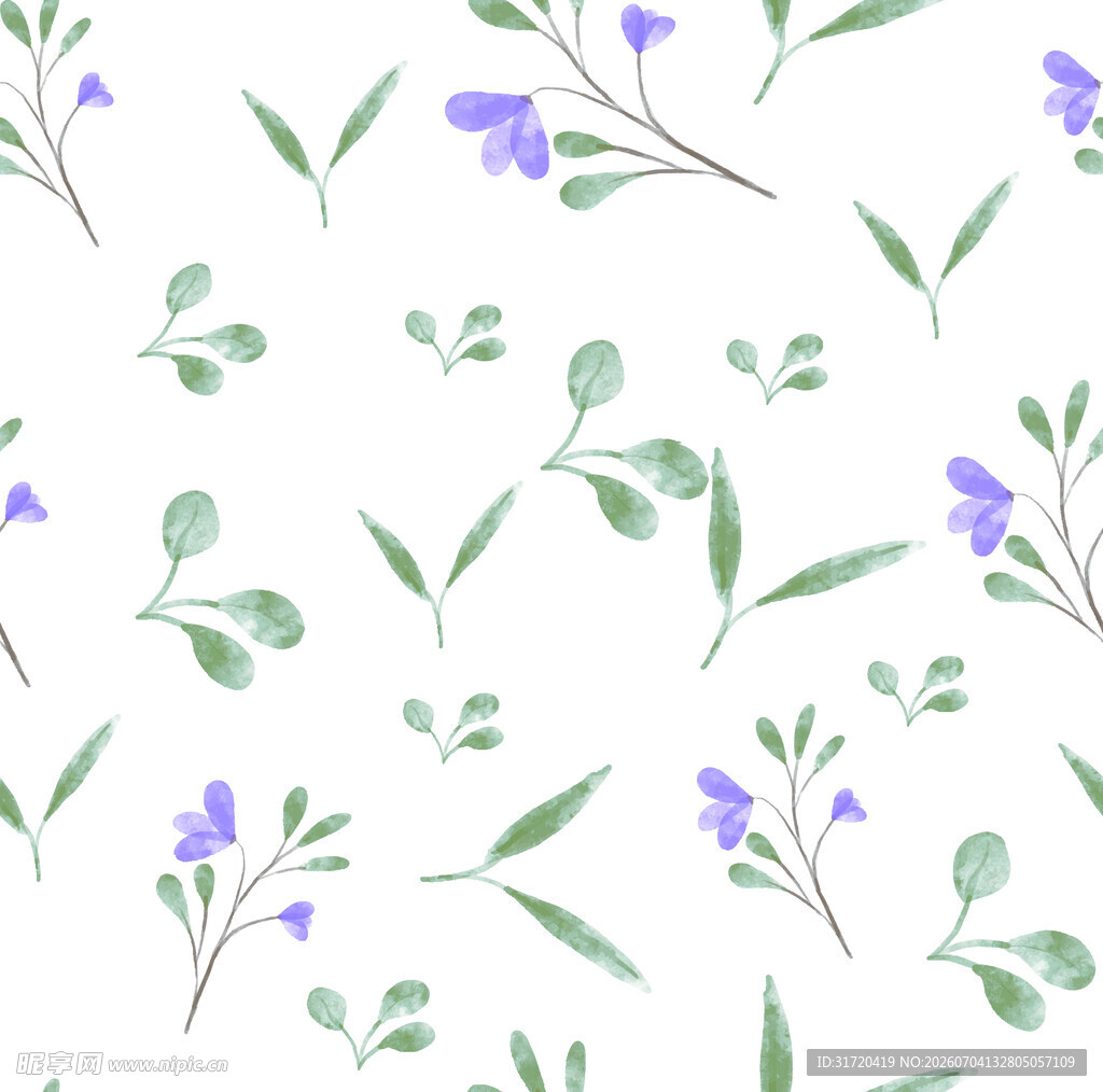 清新水彩风紫色花卉图案