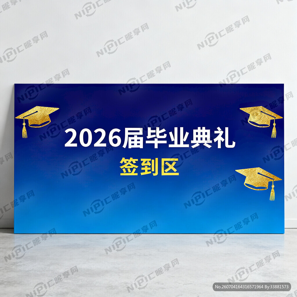 2026深蓝色毕业典礼签到墙
