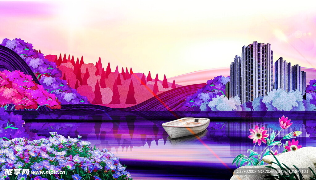 梦幻城市湖畔花卉景观
