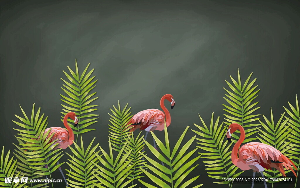 火烈鸟与绿植的梦幻组合
