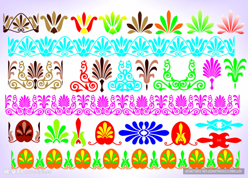 多彩手绘植物动物图案素材