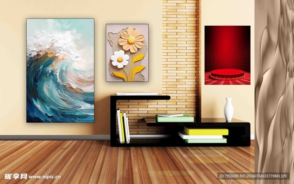 现代客厅装饰画与家具展示