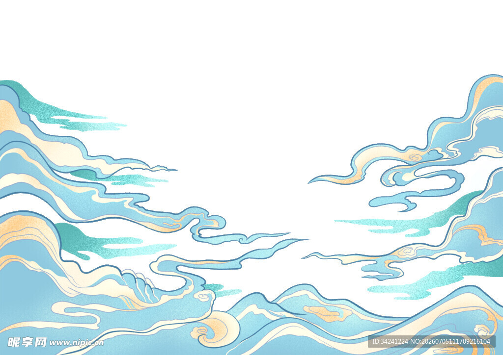 梦幻国风海浪云纹图案