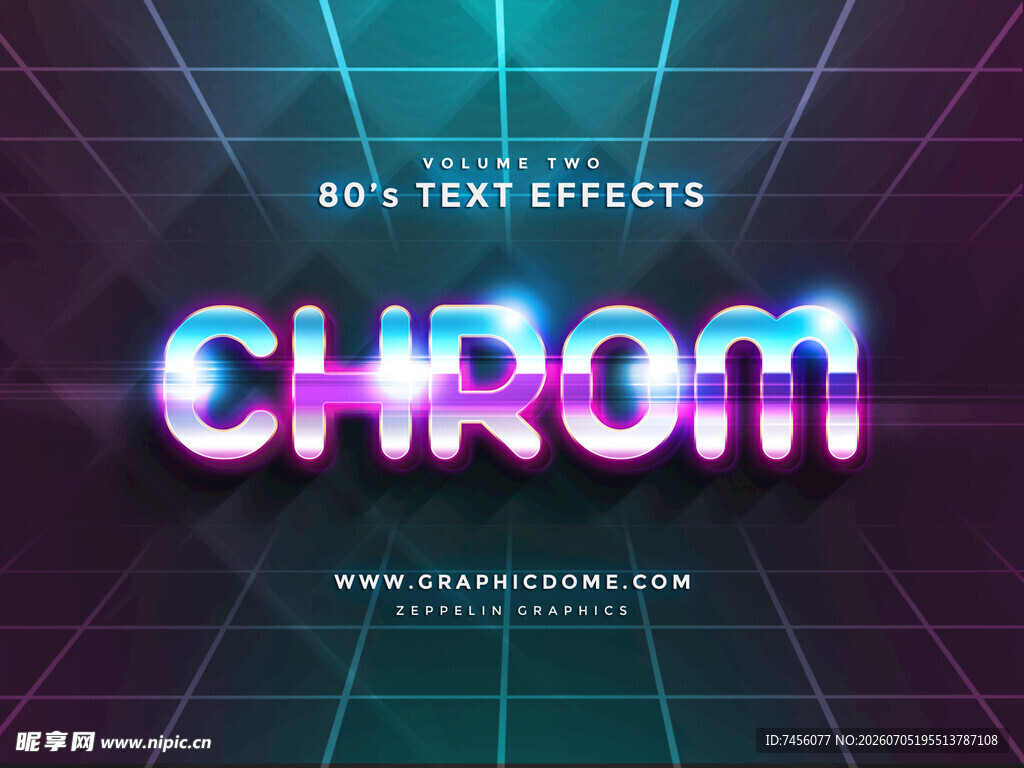 炫彩霓虹风格CHROM文字效果