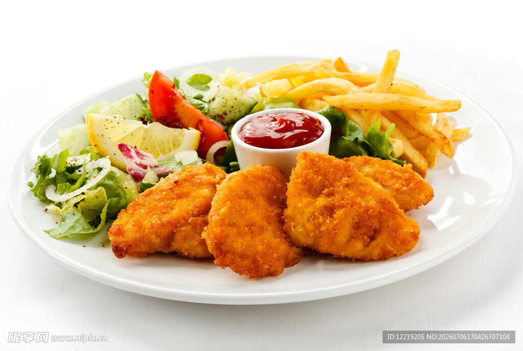 美味炸鸡薯条蔬菜套餐