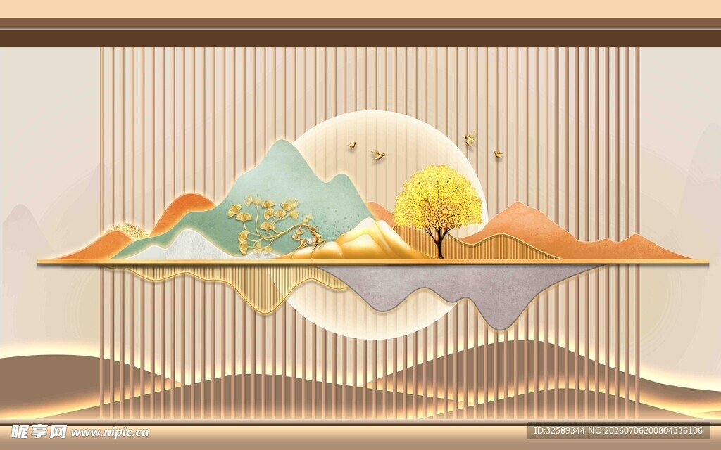 新中式山水金属装饰摆件