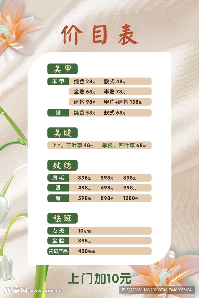 美容美发价目表展示