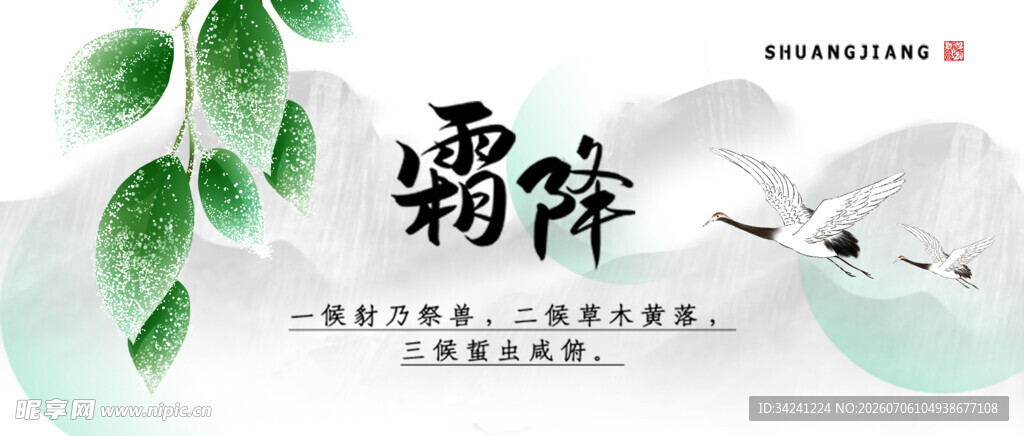 霜降节气水墨风插画