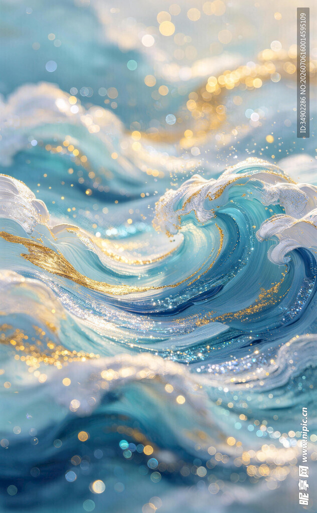 梦幻蓝金海浪