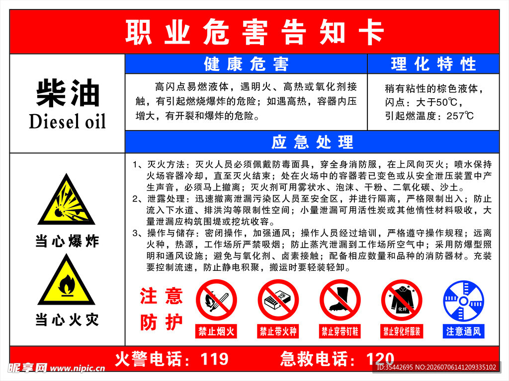 柴油职业危害告知卡