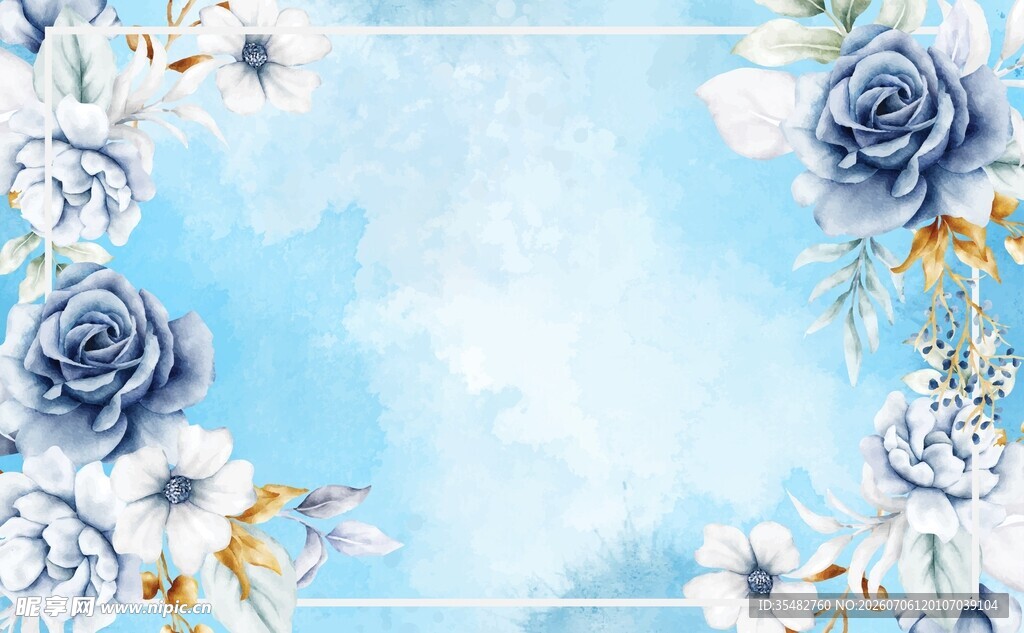 蓝调花卉边框