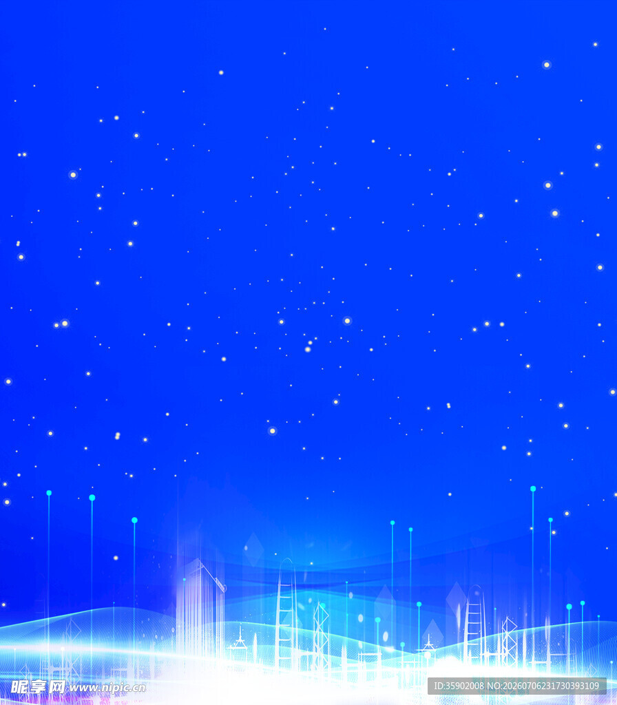 梦幻蓝色星空城市夜景