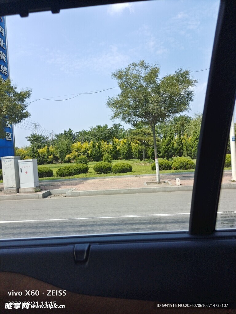 车窗外的城市绿化景观