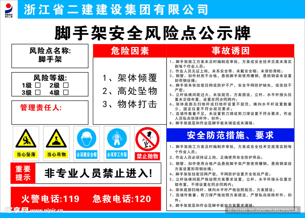 脚手架安全风险点公示牌
