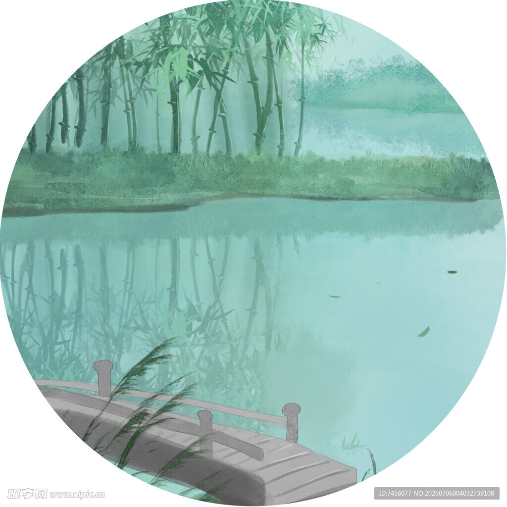 湖畔木栈静谧自然之景