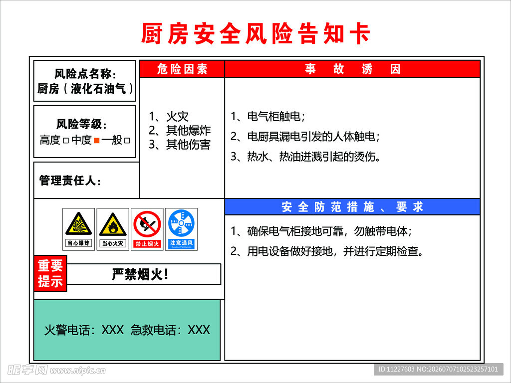 厨房安全风险告知卡