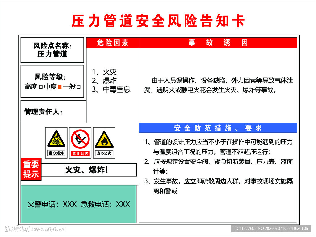 压力管道安全风险告知卡