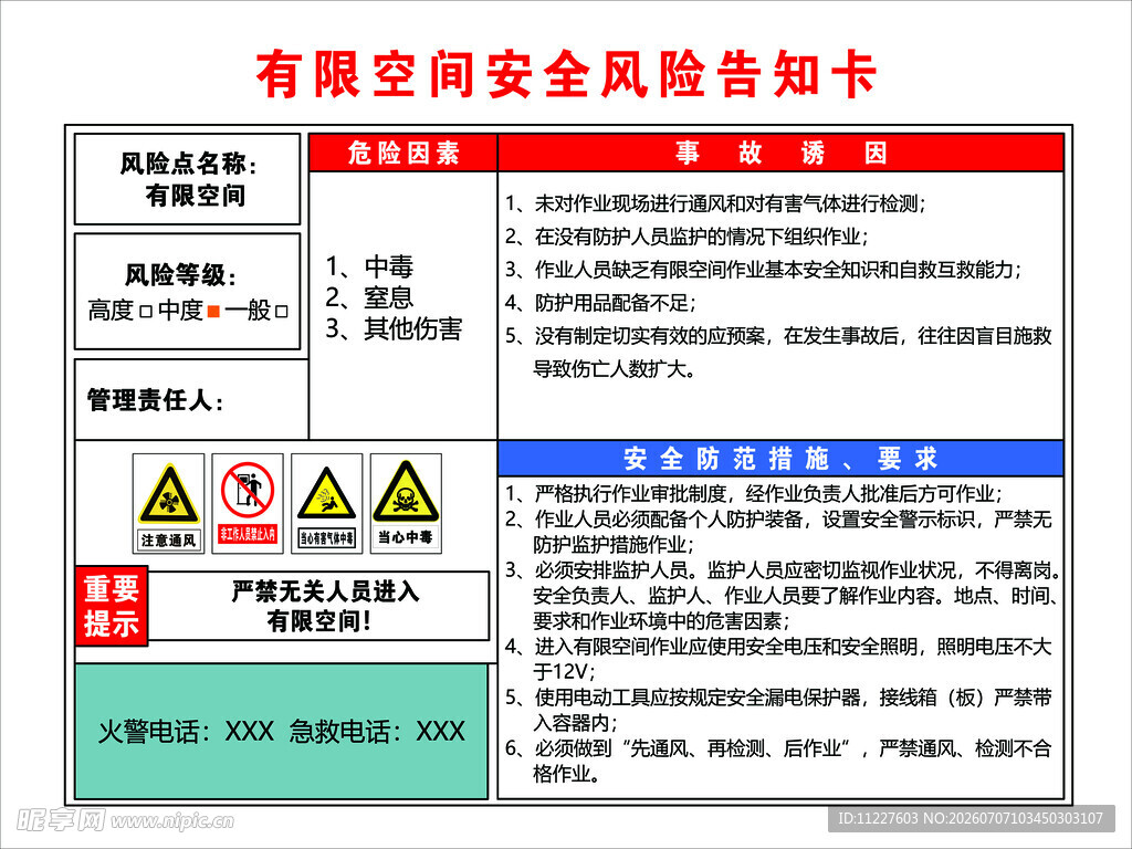 有限空间安全风险告知卡