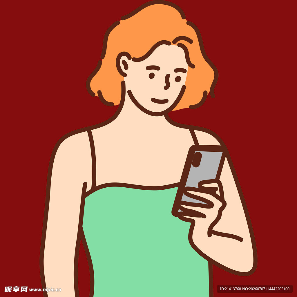 女子专注看手机画面