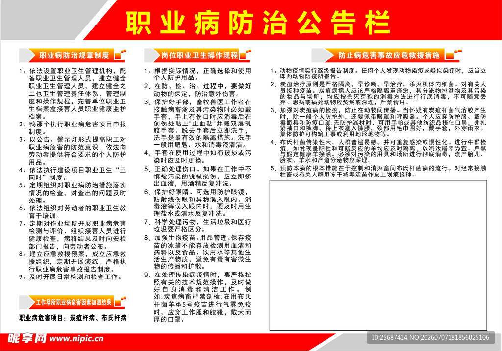 职业预防公告栏信息
