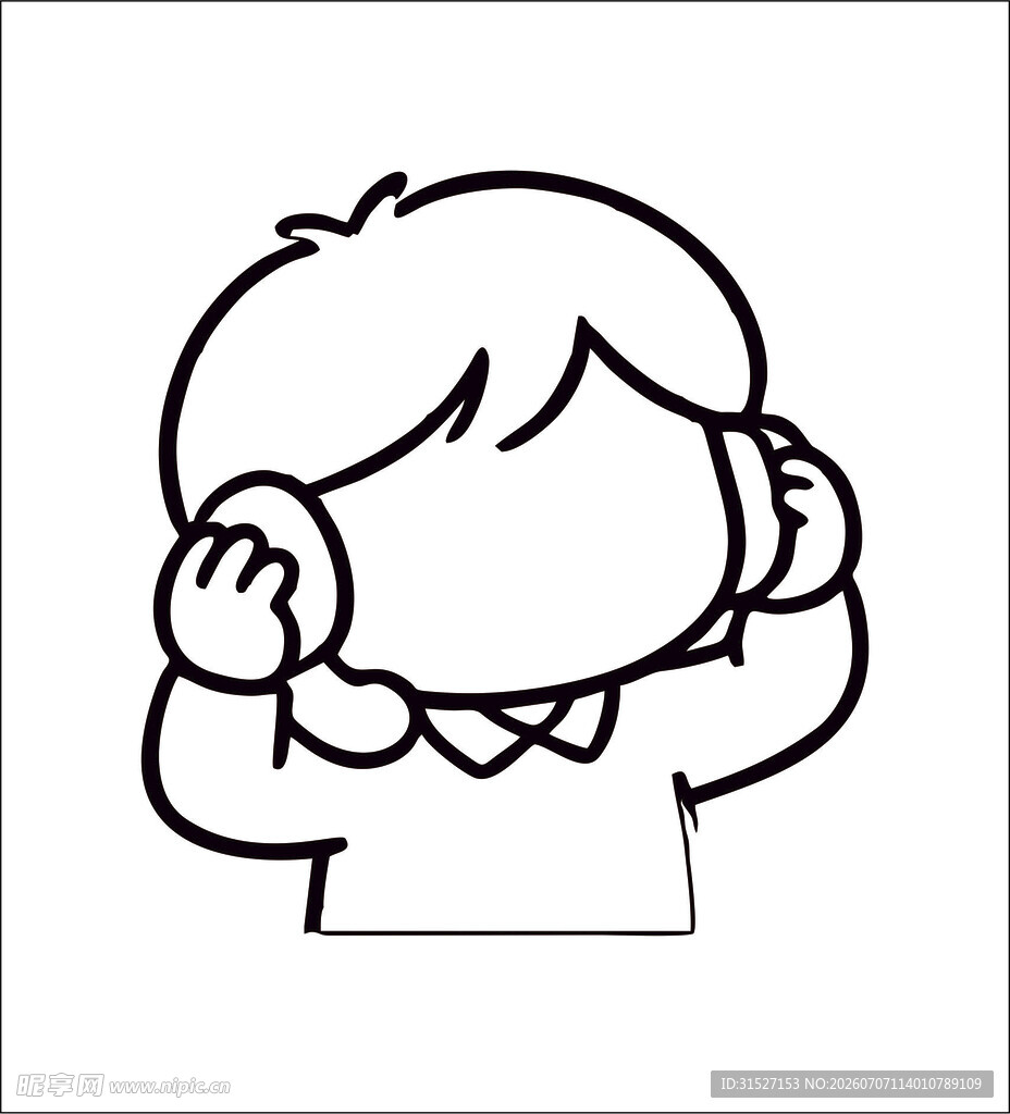 听音乐的小孩线条图