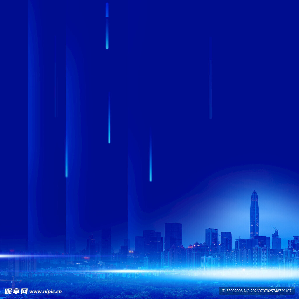 蓝色科技风城市夜景背景图
