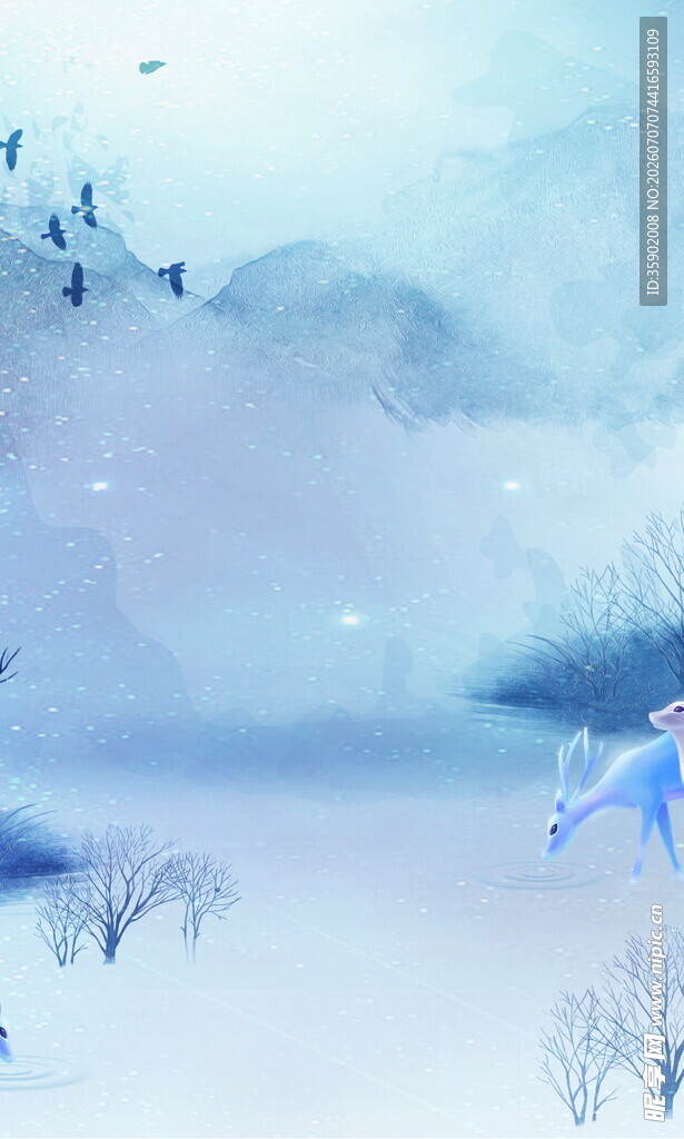 梦幻冰雪场景中的灵动动物