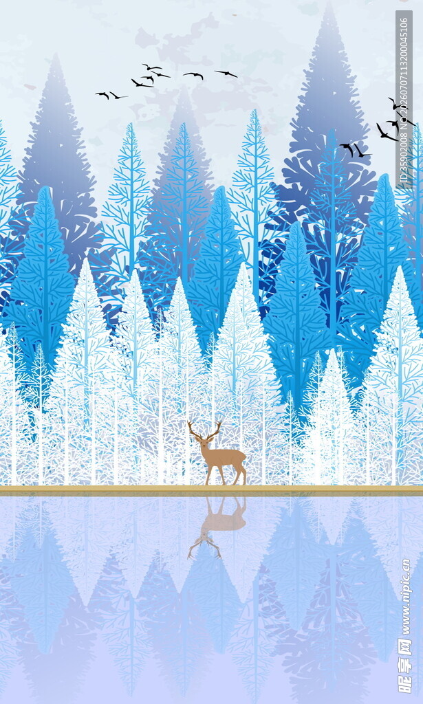 冬日森林雪景中的小鹿