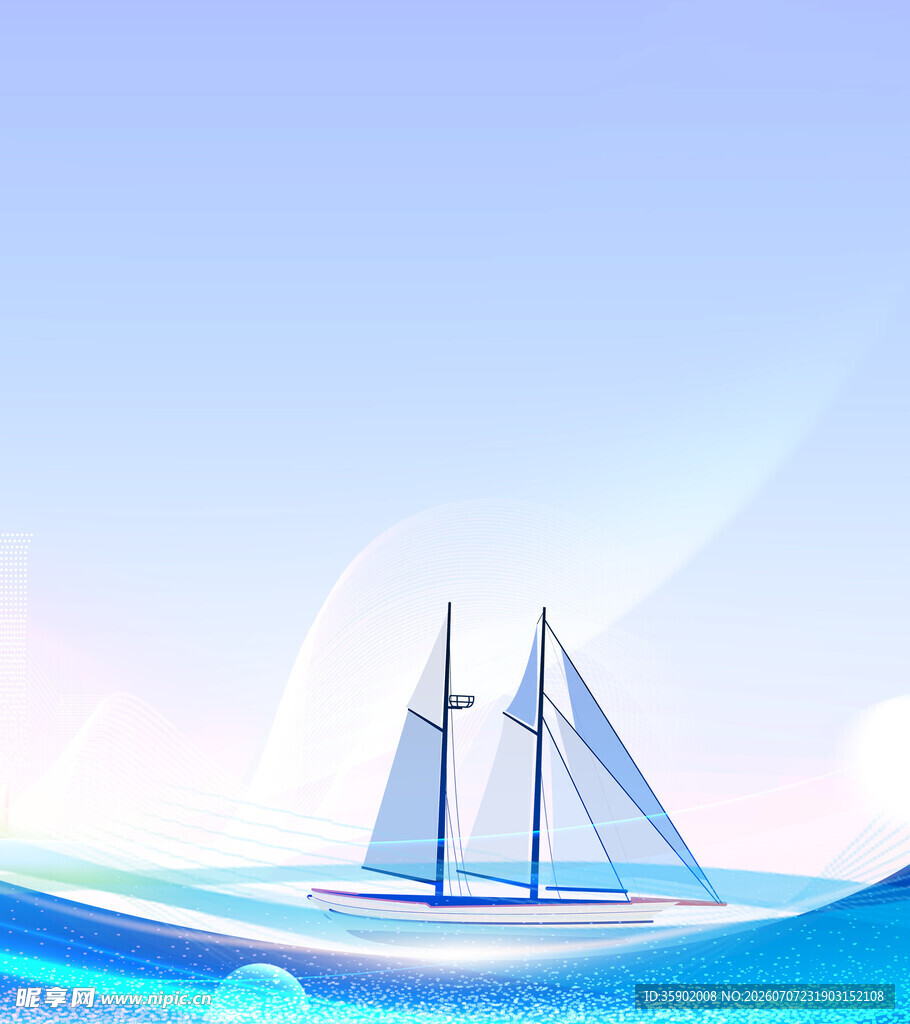 海上双帆船梦幻蓝波景