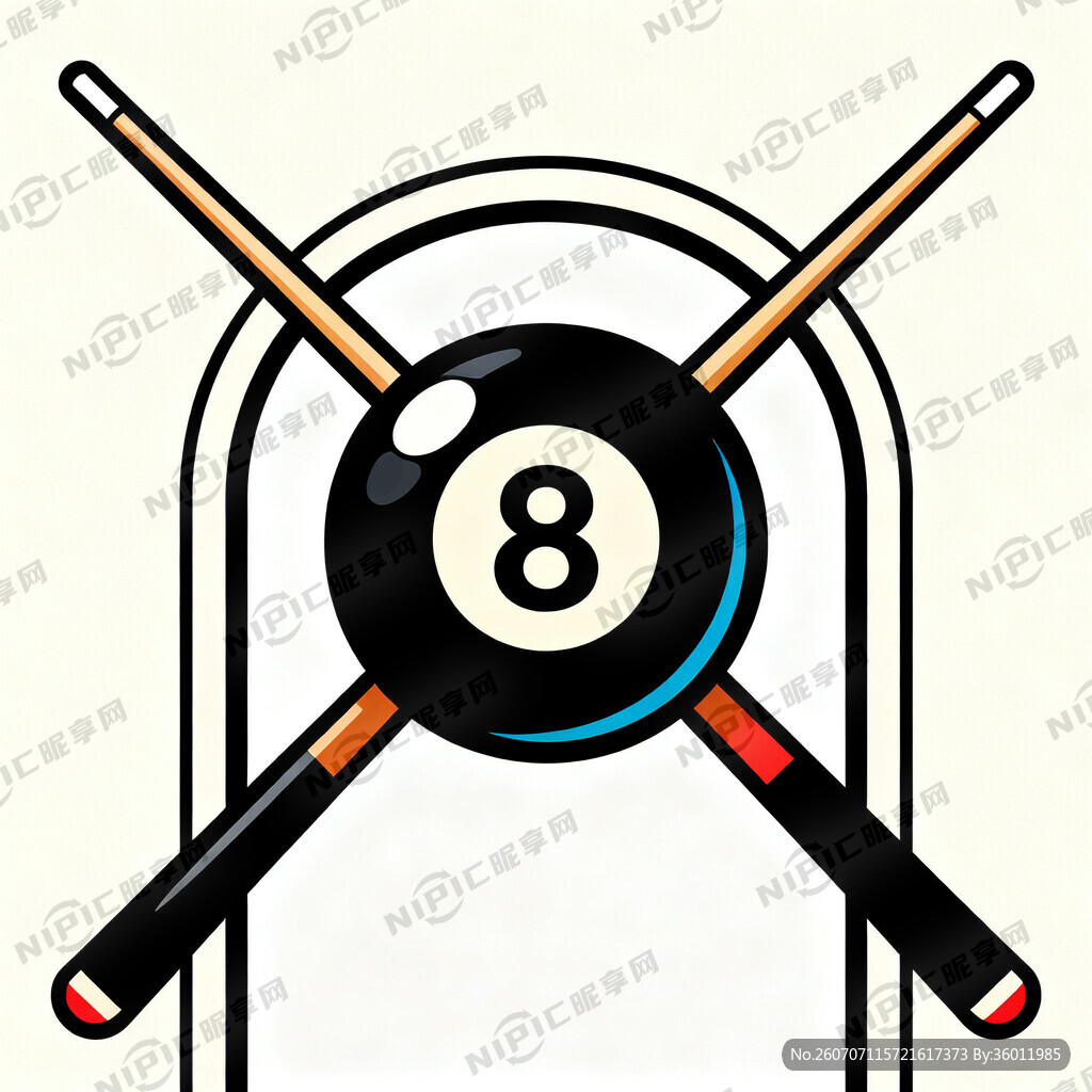 台球8号球交叉球杆门头失量